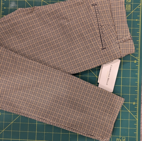 NWT Carolina Belle women's slim trousers, black & tan plaid, size 6 - Picture 12 of 15